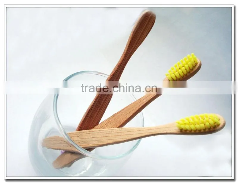 Popular simple design yellow bristle bamboo toothbrush for children