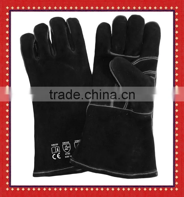 Premium Leather Gloves BBQ Grill Fireplace Cotton lining Gloves with 14Inch Extra Long Sleeve