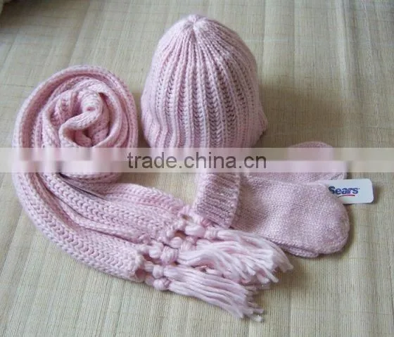 Various design Jacquard fashion winter knitted scarf hat glove sets