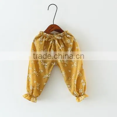 Children's trousers summer baby air conditioning thin pants cotton and linen printed girls children's lantern pants