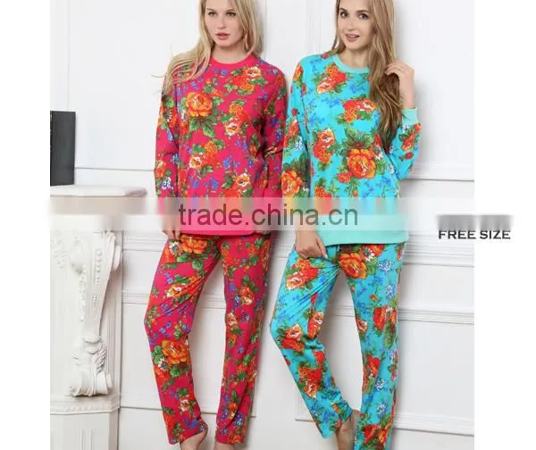 Wholesale winter full printing design pajamas L/S cotton fancy couple homewear women pajamas