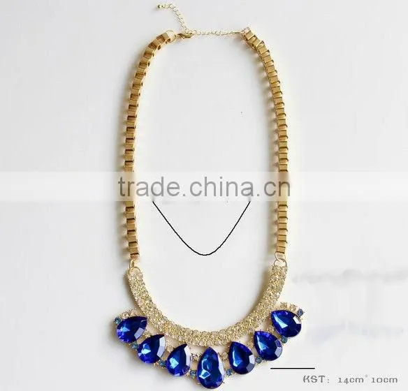 Fashion Sapphire Blue Gem Statement Necklace Earrings Set Jewelry Set