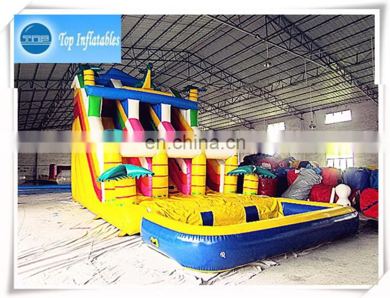 Guangzhou TOP inflatable kids park slides inflatable wide track slide with pool