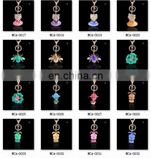high quality owl animal shaped metal rhinestone crystal Key chain MCA-0074