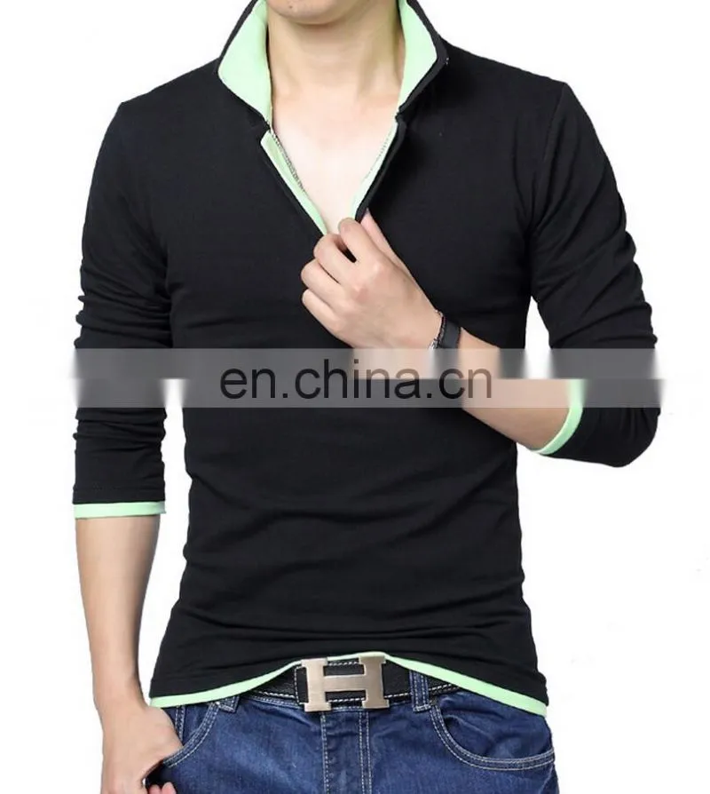 Dongguan Yihao mens fashion t shirts High quality 2015 new fall fashion men's long sleeve T shirt lapel 3XL 4XL 5XL