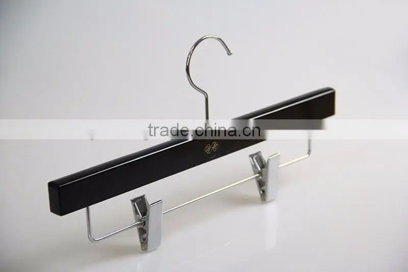 Top quality custom black wooden clothes hanger with trouser hanger for men suit