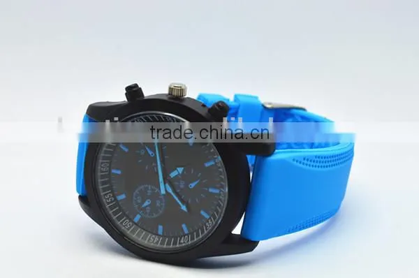 Japan movt quartz watch stainless steel back, azure silicone strap