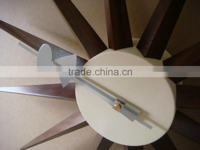 Home decorative Walnut Sunburst Clock wall mounted clock