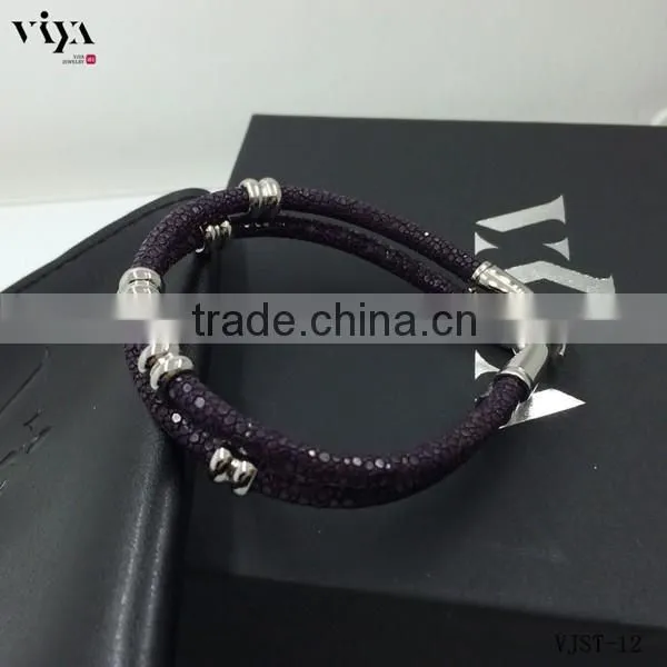 2016 Latest FashionJewelry Black Stingray Leather Cord,Genuine Stingray Bracelet With Stainless Steel Jewelry