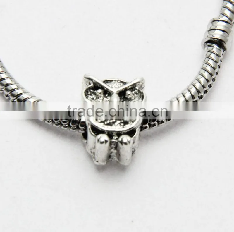 Creative Owl Metal Beads with Hole, DIY Lead Free Nickle Free Bracelets & Necklaces Zinc Alloy Beads Accessories