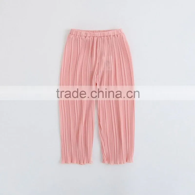 Europe Stylish Summer Children's Clothes Girl Clothes Five Solid Cream Color Chiffon Pleated Shorts Clothing Pants 2-9Y