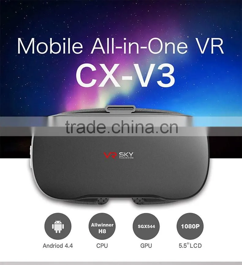 2016 OEM CX V3 all in one vr Andriod 4.4 Allwinner H8 3D Glasses