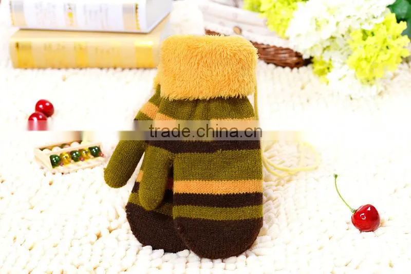 Children Candy color stripe cute gloves, Full Finger lovely Knitted gloves