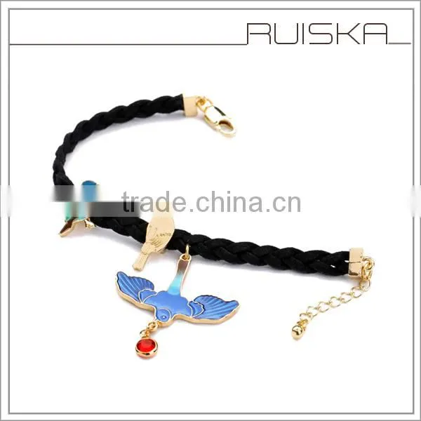 Bird Charms Black String Hand Woven Bracelet
