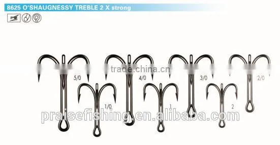 White Nickle high carbon steel PR-8625 O'SHAUGNESSY TREBLE 2 X strong wholesale fishing hook