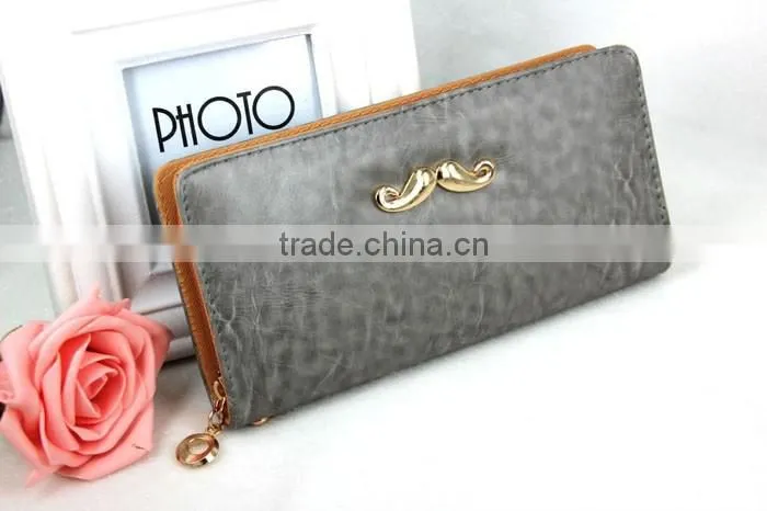 Women's Classic Multifunction PU blue coin purse wallet with Mustache