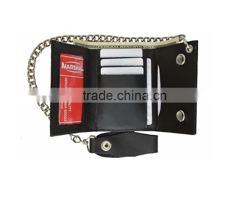 Trifold New RFID Blocking Leather biker wallet chain ID Card Holder Button Closure