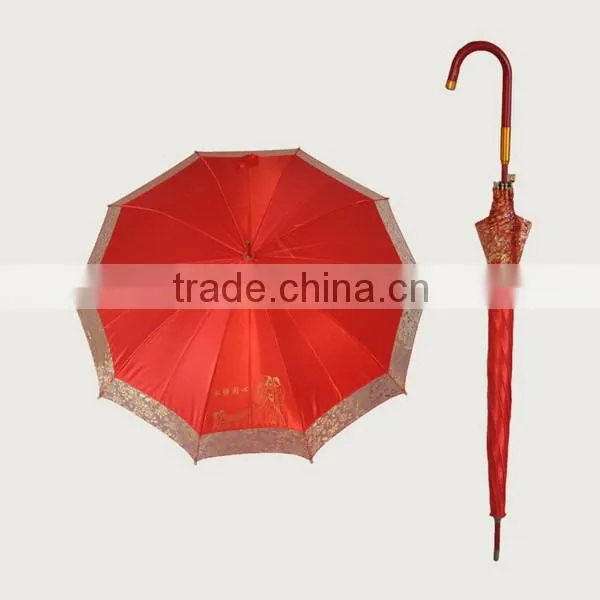 Manual open red color girl umbrella with wooden shaft