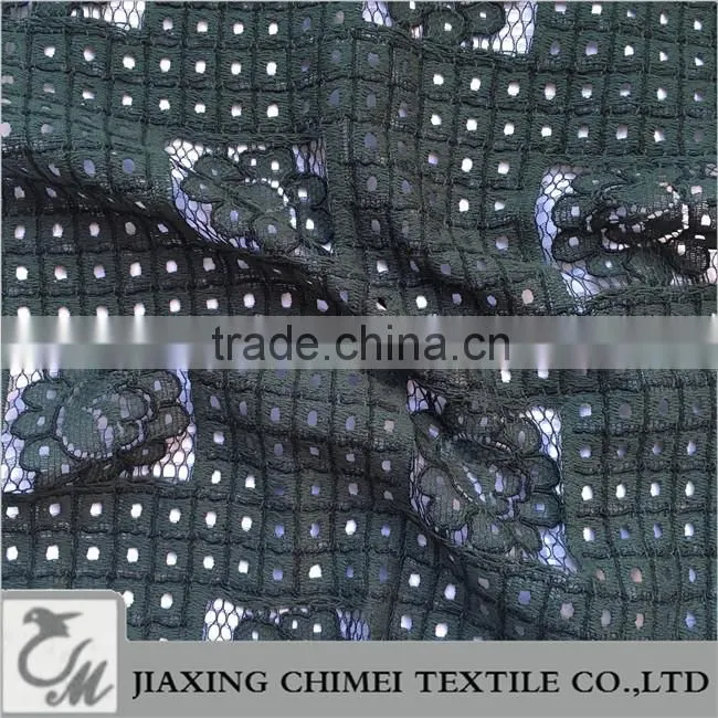 Black green jacquard heavy lace fabric