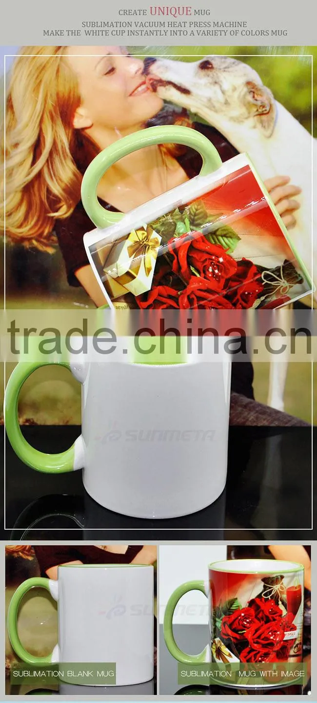 Factory directly 11oz rim and handle color blank sublimation heat press machine