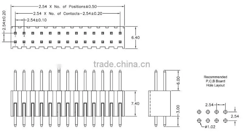 2.54mm Pitch Pin header Dual Row straight Dip Type pcb to pcb connector