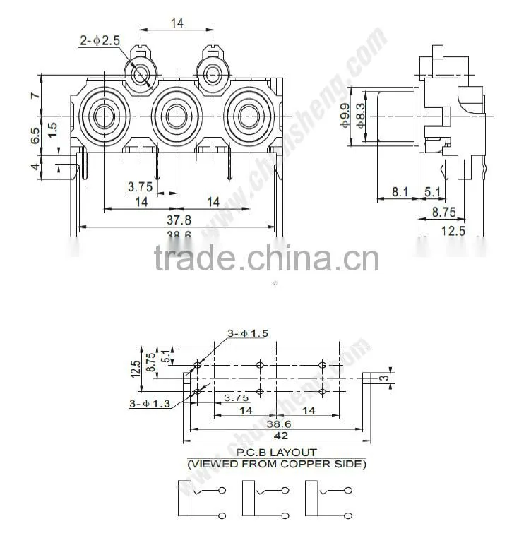 3pin Female rca JACK AV3-8.4-14