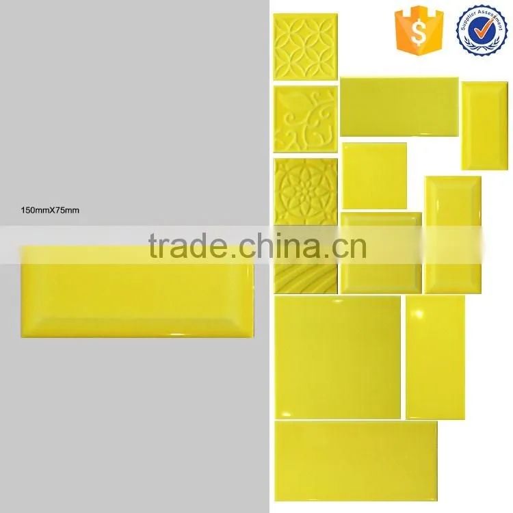 Eagle brand 75x150mm bathroom tile, yellow bevel edge wall tiles, ceramic kitchen tile foshan factory