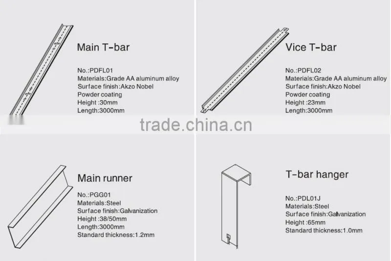 Installation T bar Metal Frame Grid Ceiling Aluminum Lay On Open Cell Ceiling Tile