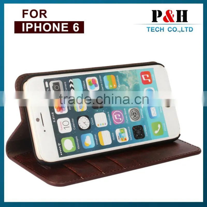 top quality color phone case,FOR IPHONE 6 LEATHER CASE ,genuine cow leather wallet for apple 6