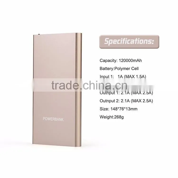 Custom logo ultra thin mobile power bank 10000mah real capacity