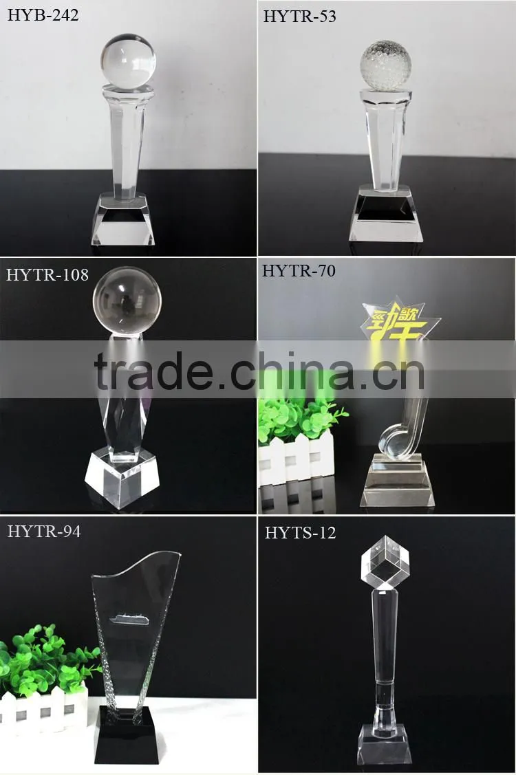 sandblasting newest design crystal trophy for sports competition