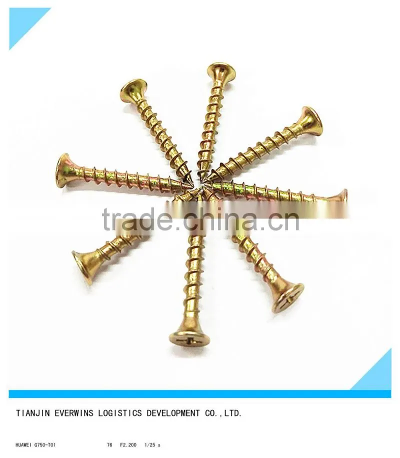 Countersund Head Brass plated screws Phillips head Coarse thread Drywall screws