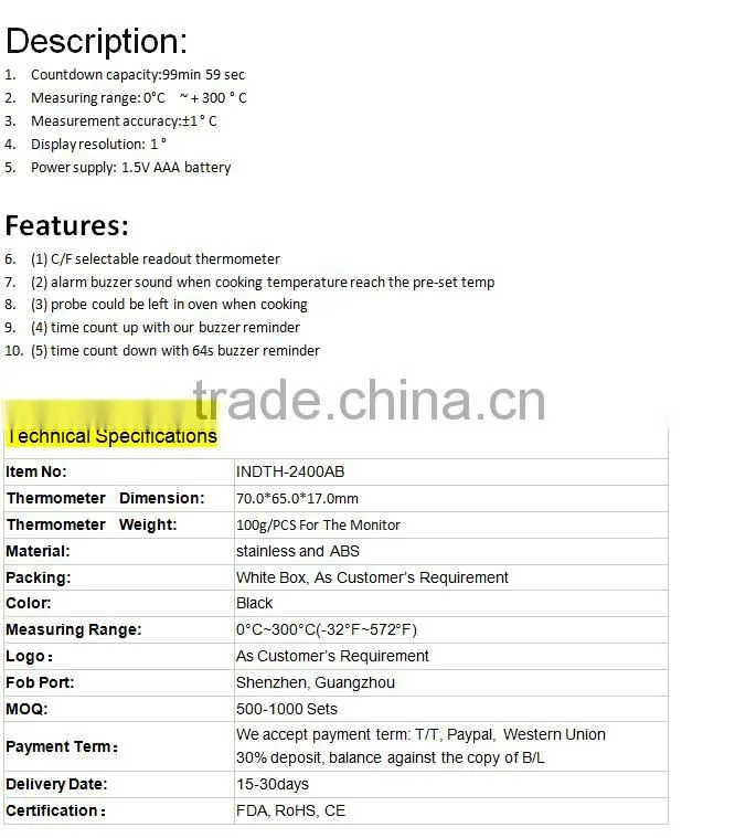 Wireless Meat Thermometer Digital Thermometer Food Thermometer