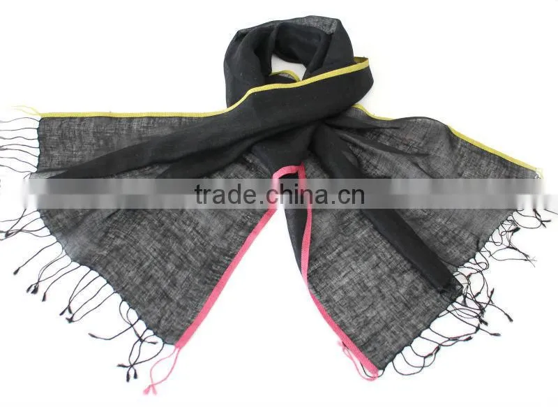 india Linen scarves shawls scarf with Neon border