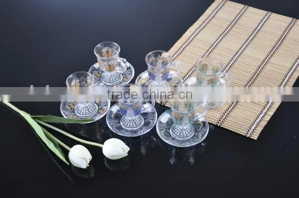 6 Glass cup and saucer with decal technology