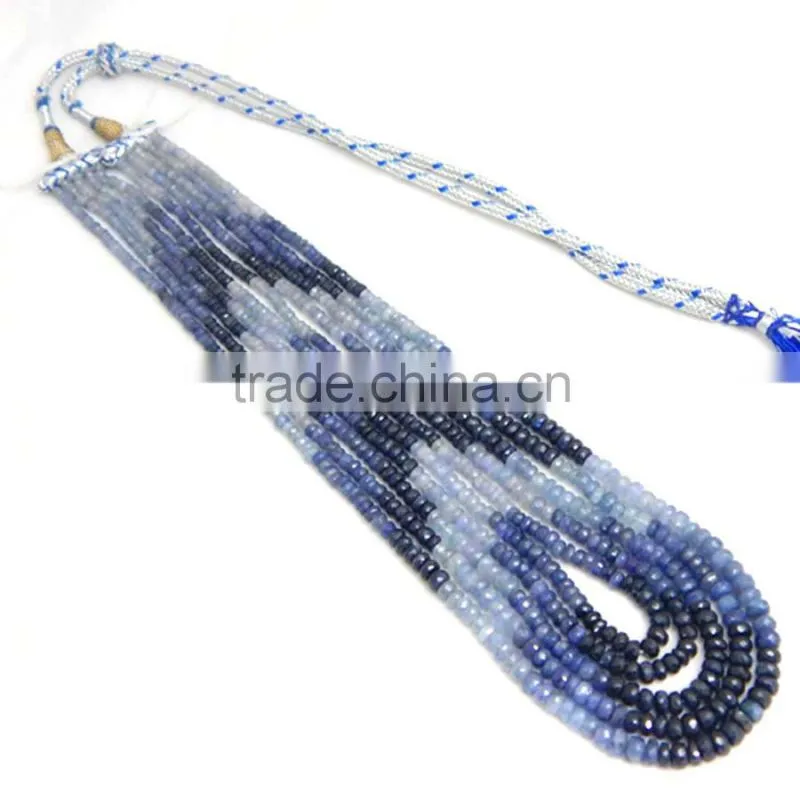 Natural Shaded Blue Sapphire Roundel Faceted Beads