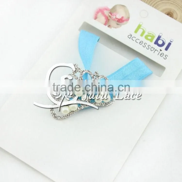 New Fashion Crystal Rhinestone Floral Tiara Crown with elestic glitter ribbon hair band