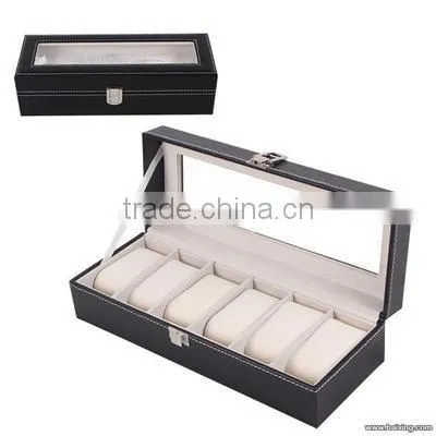 Hot sale 6 slots customized elegant leather covering wood watch box