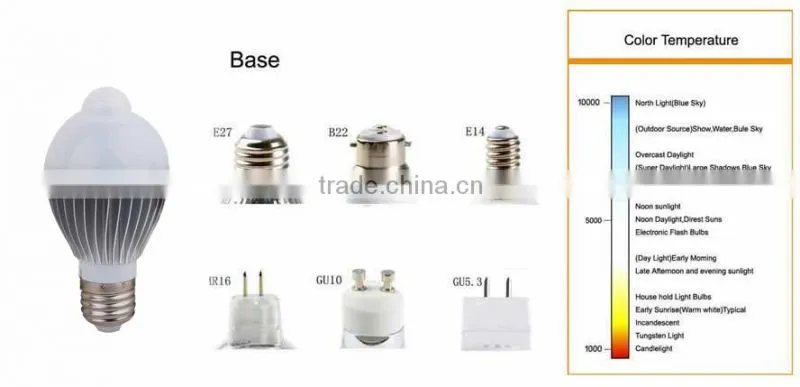 China supplier pir sensor bulb E27 B22 3w 5w 7w sensor led lights