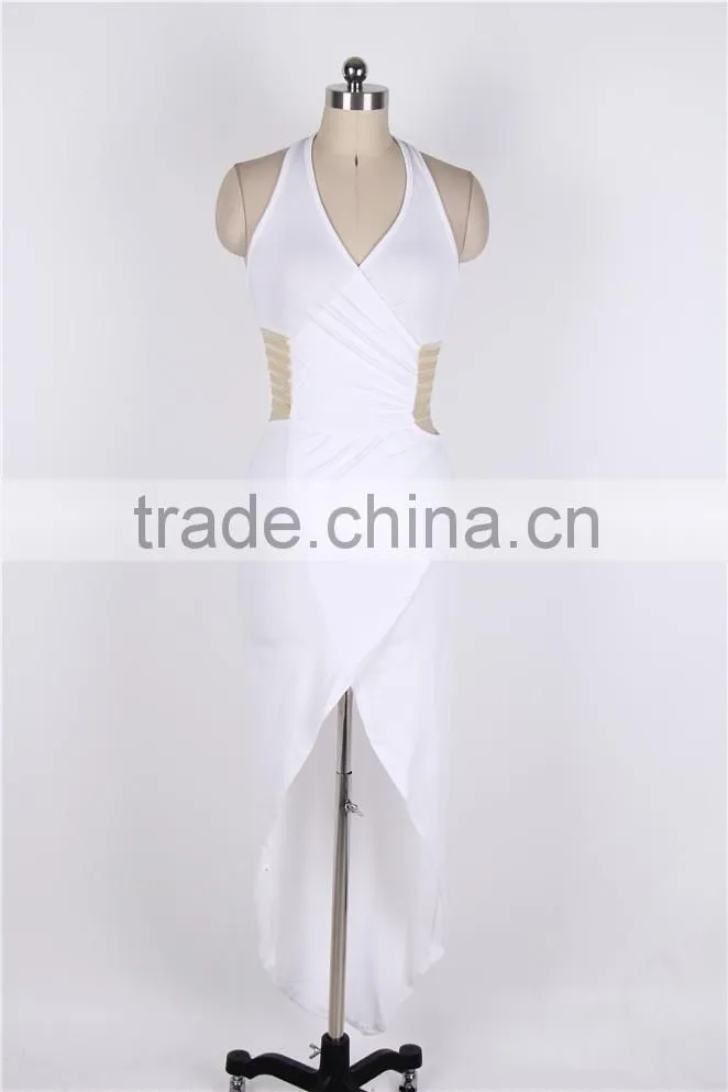 Hot Wholesale Gold Striped Cut Out Halter Neck Maxi Dress Long Tight Sexy Dress
