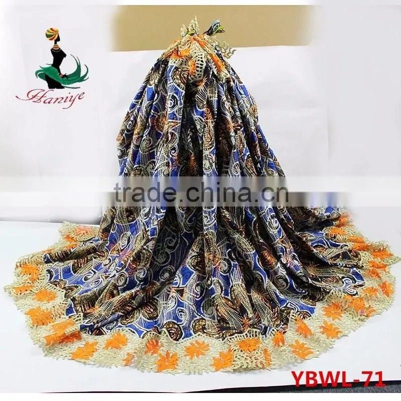 2016 Haniye YBWL-71 African printed ankara fabric super wax print fabrics mixed with guipure embroidery lace
