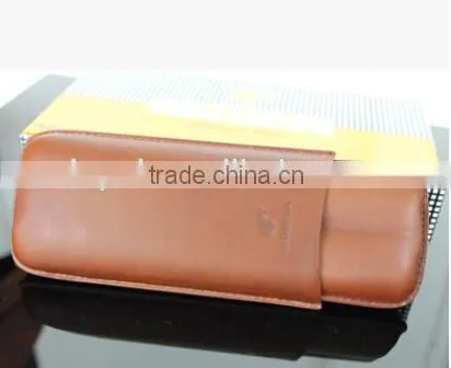 Pure brown leather cigar case for 2 cigars