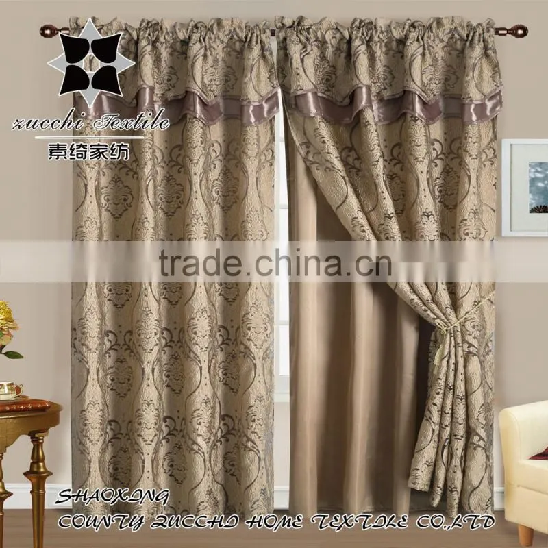 100% polyester satin lining and organza jacquard curtain panel