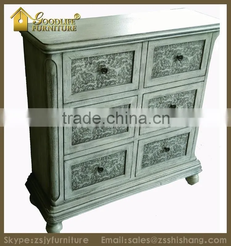 Distressed Finish Wooden Drawer Storage Cabinet