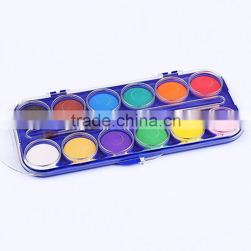 Detail Solid Watercolor Cake Set, 12Color Samll Palette With Wood Handle Paint Brushes For Children Student Drawing Watercolor