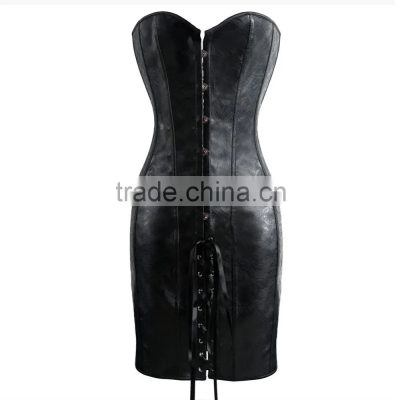 Fashion style formal corset dresses PU gothic corset dress long