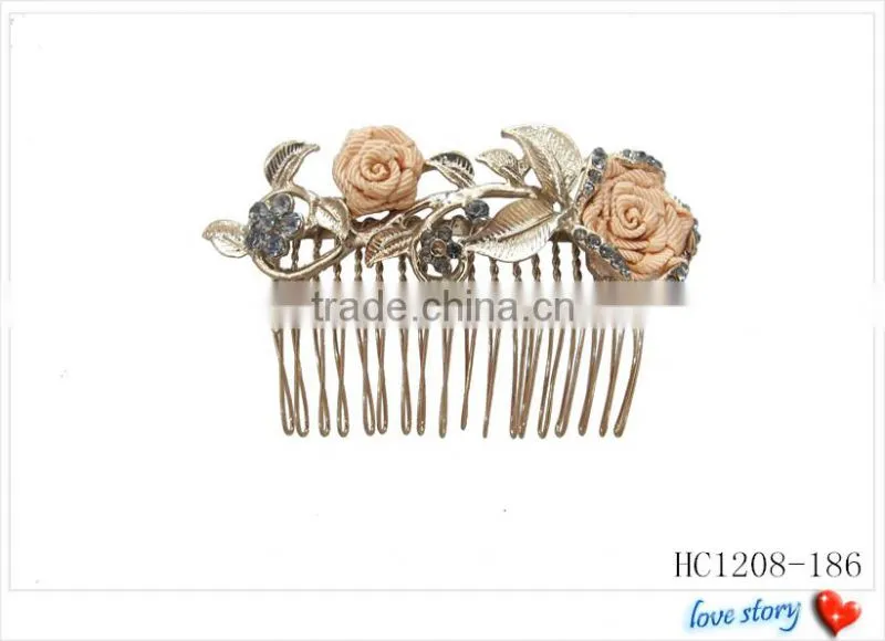 Decorative hair side combs with beautiful flower, metal hair comb for women