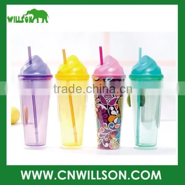 plastic ice cream cup with straw