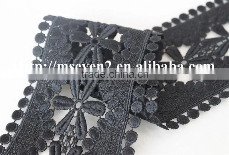 fashion design 9cm black flower embroidery water soluble lace for garment