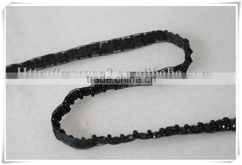 Handmade Black organza Beaded Trim decorative beaded trimming for garments/bags/dress
